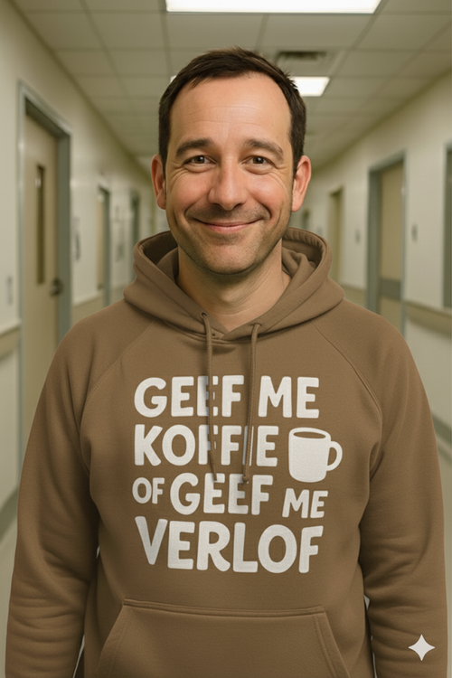Man met een beige hoodie in zorginstelling